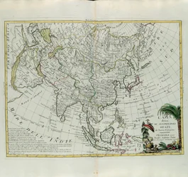 A Ásia dividiu-se em seus principais estados, gravada por G. Zuliani tirada de Tomé do Novo Atlas publicada em Veneza em 1777 por Antonio Zatta, Coleção Particular