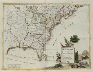 Canadá, as colônias inglesas com Louisiana e Flórida, gravadas por G. Zuliani, tiradas de Tomé I do Atlas mais novo, publicadas em Veneza em 1778 por Antonio Zatta, Coleção Particular