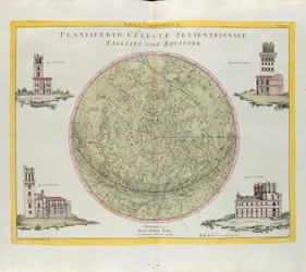 Mesa Cosmográfica do Planisfério Celeste do Norte cortada no equador, gravada por G. Zuliani tirada de Tomé do Novo Atlas publicada em Veneza em 1777 por Antonio Zatta