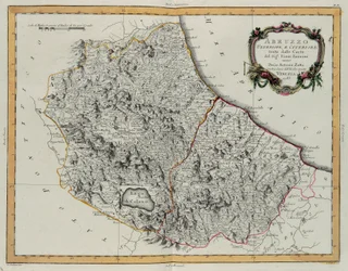 Farther and Hither Abruzzo, gravura de G. Zuliani tirada de Tome II do "Atlas Mais Novo" publicado em Veneza em 1783 por Antonio Zatta, Coleção Particular