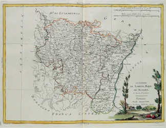Governanças de Lorena, Barr e Alsácia, gravura de G. Zuliani tirada de Tome I do "Atlas Mais Recente" publicado em Veneza por Antonio Zatta, Coleção Particular