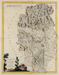 Área terrestre do Estado do Veneto: área de Vicenza dividida em bispados e magistrados, gravura de G. Zuliani tirada de Tome II do "Atlas Mais Novo" publicado em Veneza em 1782 por Antonio Zatta, Coleção Particular