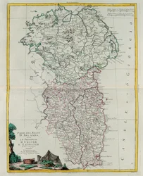 Parte do Reino da Irlanda, ou seja, as províncias de Ulster e Leinster, gravura de G. Zuliani tirada de Tome I do "Atlas Mais Recente" publicado em Veneza em 1778 por Antonio Zatta, Coleção Particular
