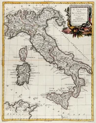 Mapa político da Itália, gravura de G. Zuliani tirada de Tome II do "Atlas mais recente" publicado em Veneza em 1782 por Antonio Zatta, Coleção Particular