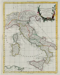 Mapa político da Itália, gravura de G. Zuliani tirada do Volume IV do "Atlas Novissimo" publicado em Veneza em 1785 por Antonio Zatta, Coleção Particular