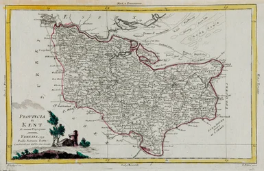 Província de Kent, gravura de G. Zuliani tirada de Tomé I do "Atlas Mais Novo" publicado em Veneza em 1779 por Antonio Zatta, Coleção Particular