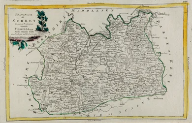 Província de Surrey, gravura de G. Zuliani tirada de Tome I do "Atlas Mais Novo" publicado em Veneza em 1779 por Antonio Zatta, Coleção Particular