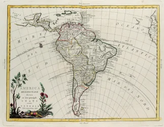América do Sul dividida em seus principais Estados, gravura de G. Zuliani tirada de Tome IV do "Atlas Mais Recente" publicado em Veneza por Antonio Zatta, Coleção Particular