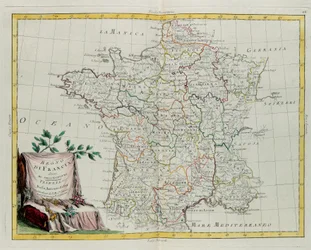 O Reino da França dividiu-se em suas governanças, gravadas por G. Zuliani, tiradas de Tomé do Novo Atlas, publicado em Veneza em 1776 por Antonio Zatta, Coleção Particular.