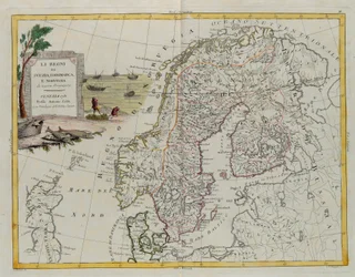 Os Reinos da Suécia, Dinamarca e Noruega, gravura de G. Zuliani tirada de Tome III do "Atlas Mais Novo" publicado em Veneza em 1781 por Antonio Zatta, Coleção Particular