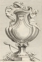 Desenho para vaso com fauno e ninfa, do Livre de Vasos Livro dos Vasos, placa 1..., 1742-50.