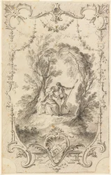 O pastor de Eagar (desenho preparatório para a chapa 247 em L&39;Oeuvre gravé de Watteau, 1739)