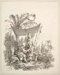 Mulher mostrando curiosidades ao soldado, ca. 1742