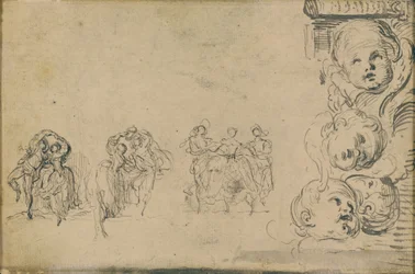 Esboços de dançarinos e cabeças de Putti