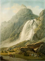 Paisagem montanhosa com cascata