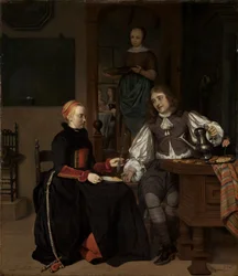 Jovem casal ao pequeno-almoço