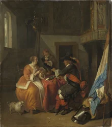Un jeu de carte - A Card Game, de Metsu, Gabriel (1629-1667). Óleo sobre madeira