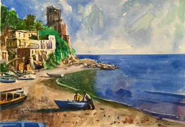 Barcos atracados, 2024 (aguarela sobre papel)