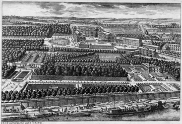 Vista geral de St Cloud (o castelo e os jardins de Le nosso) - por Perelle, finais do século XVII