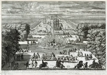 A bacia Apollo, nos jardins do castelo de Versalhes - por Perelle, finais do século XVII