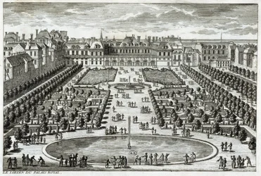 Vista do Parc du Palais Royal em Paris. Gravura de Perelle, final do século XVII.