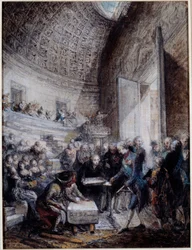 Inauguração do anfiteatro da escola real de cirurgia pelo Rei Luís XVI (1754-1793) 14/09/1774 Gouache de Gabriel de Saint Aubin (1724-1780) Paris do século XVIII, Musee Carnavalet