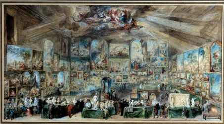 O gabinete do amador. Salão de antiquário ou gabinete de curiosidades. 1767. Aguarela de Gabriel de Saint-Aubin (1724-1780), 1767. Ruão, Museu de Belas-Artes