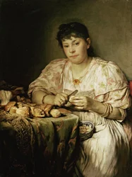 Ernestine von Max, a esposa do artista, descascando cogumelos