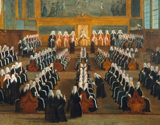 Conselho de Pregadi, de Gabriel Bella (1730-1799), óleo sobre tela, 96x149 cm
