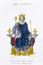 Figura de Carlos VI, gravado por Amedee Peree, de "História dos Reis da França" (cor lito)