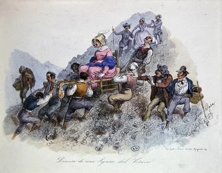 Um Turista Descendente do Monte Vesúvio, c.1830 (cor litho)