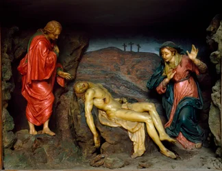 Lamentação pela morte de Cristo. Grupo escultórico da escola de Gaetano Giulio Zumbo. Finais do século XVII e inícios do século XVIII. Florença, Museo Nazionale del Bargello