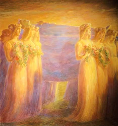 Funeral de virgem, de Gaetano Previati (1852-1920), Detalhe da parte central