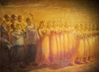 Funeral de virgem, de Gaetano Previati (1852-1920), Detalhe do lado direito