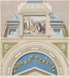 A moldura e o campo abobadado com Moisés mostram as tábuas da lei. 1774