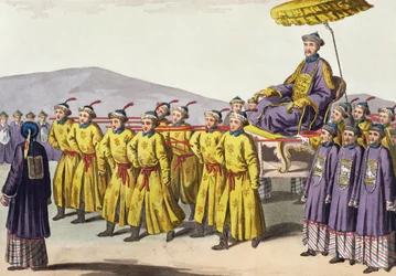 O Imperador Chien Lung foi trazido em Triumph, prato 18 de Le Costume Ancien et Moderne por Jules Ferrario, publicado em 1820s-30s