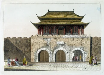 Porta do Palácio Imperial de Pequim (a Cidade Proibida) - de "Ancient and Modern Costume" de Ferrario, ed. Milão