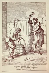 Coopers no trabalho, gravura de Gaetano Gherardo Zompini (1700-1778) de As artes da vida cotidiana na cidade de Veneza, Itália