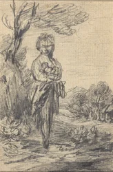 Figura feminina em pé numa paisagem