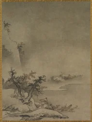 Servo chinês andando na chuva, 1500.