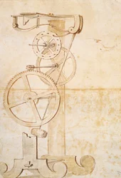 Desenho do relógio pêndulo de Galileu, manuscrito de Galileu Galilei (1564-1642), 85 gal, f 50 r.