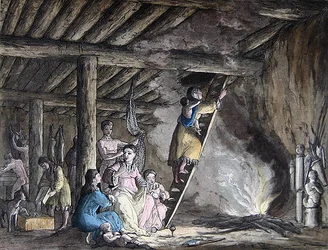 Interior de um Yurt em Kamchatka, ilustração de 