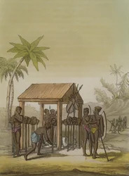 Tumba dos Reis da Guiné com Cabeças Votivas, prato 33 de &39;Le Costume Ancien et Moderne&39; de Jules Ferrario, publicado c.1820s-30s