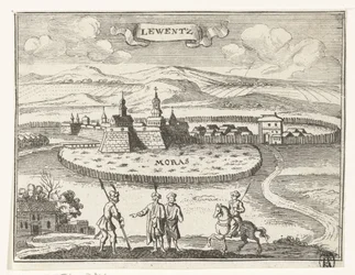 Vista do Levice
Ilustrações topográficas da Áustria, da Hungria e dos Balcãs (título da série)
Korte beschryvinghe, en aen-wysinghe der plaetsen in desen boeck, met hunnen teghen woordighen standt, pertinente uyt-ghebeldt, in Oostenryck (série