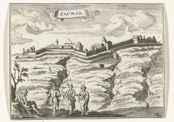 Vista de Satu Mare Imagens topográficas da Áustria, Hungria e Balcãs (título da série) Breve descrição, e os aen-wysinghe der placesen in desen boeck, com suas palavras teghen, de pé, pertinentemente uyt-ghebeldt, em Oostenryck (se