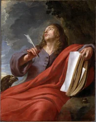 João escreve o Livro do Apocalipse na ilha de Patmos