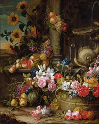 Ainda vida de frutas e flores