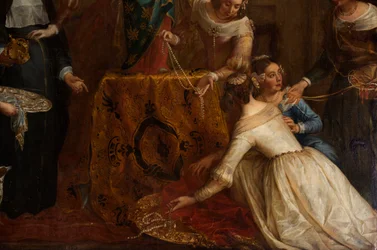Igreja paroquial (Eglise Saint-Brice). Pintando "A arquiduque Isabel da Espanha dando suas joias ao basílico Saint-Martin de Halle". Gaspar de Crayer.