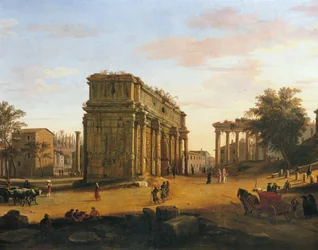 Arco de Septimius Severus em Roma, por Gaspar van Wittel (1652 ou 1653-1736), óleo sobre painel, 565 x 9056 cm, Detalhe
