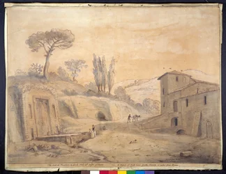 A Fonte Antiga e Arco em Grottaferrata, Roma (caneta e tinta com aguarela sobre papel)